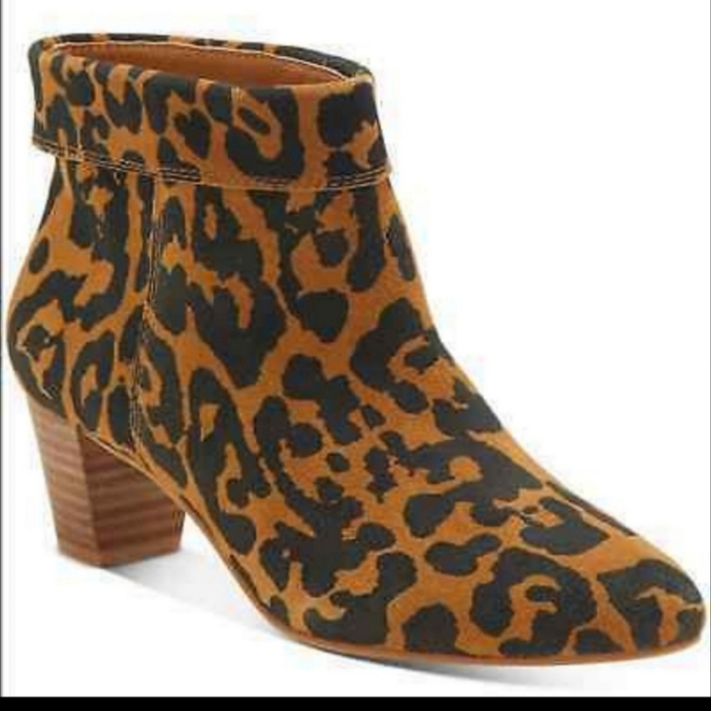 NWOT Lucky Brand Leopard Print Brushed Leather Suede Ankle Booties